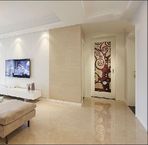 大同泰昌园三室50平米客厅过道吊顶地砖白色电视墙效果图