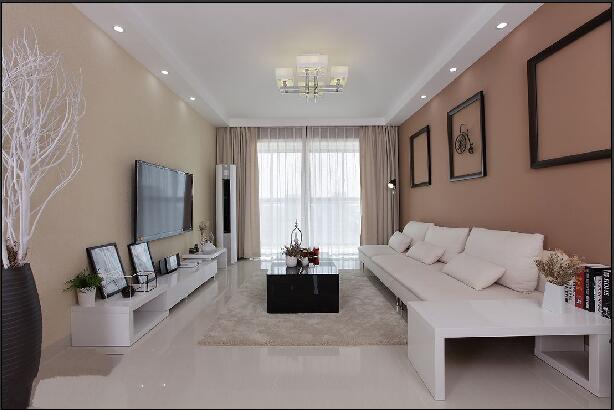 大同北馨理想城长方形大客厅一字型沙发白色家具客厅落地窗效果图