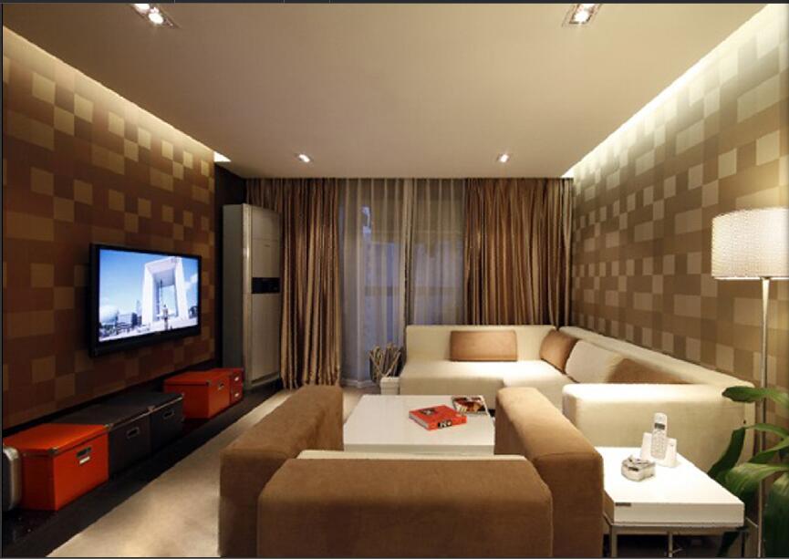 乌海祥和家园方形组合沙发石膏板吊顶客厅壁纸落地灯空调效果图