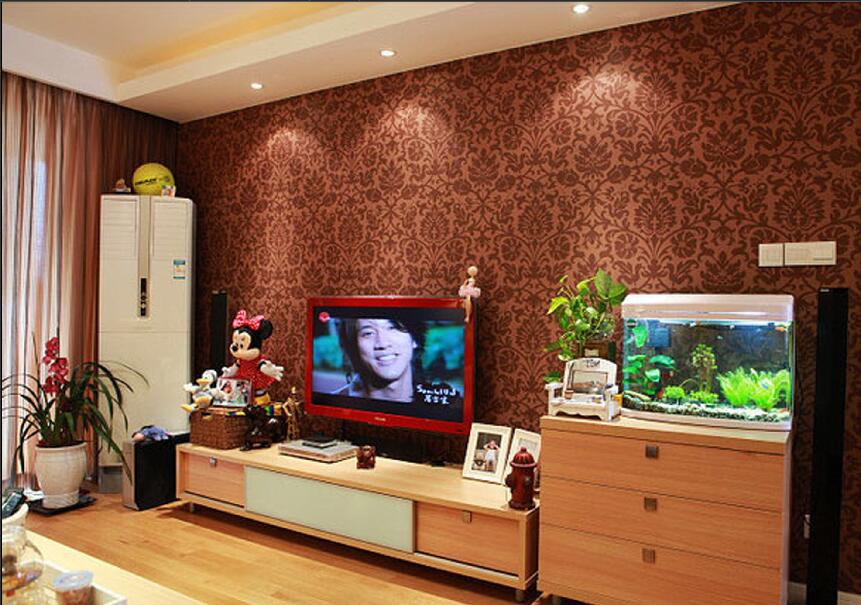 乌海东方丽景印花电视墙纸木质电视柜客厅落地空调效果图