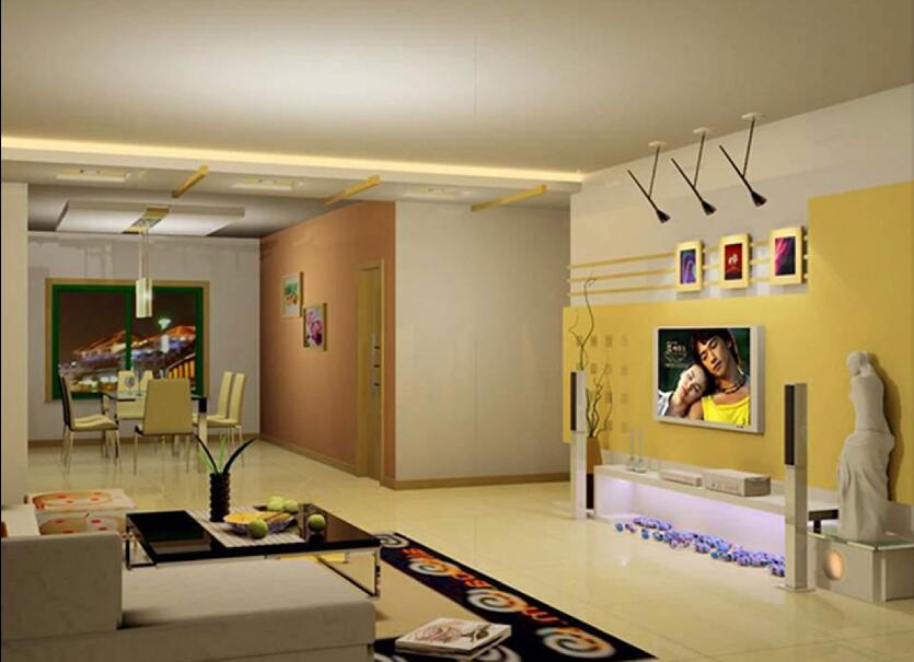 赤峰哈达小区创意黄色电视墙客厅摆件拐角沙发效果图