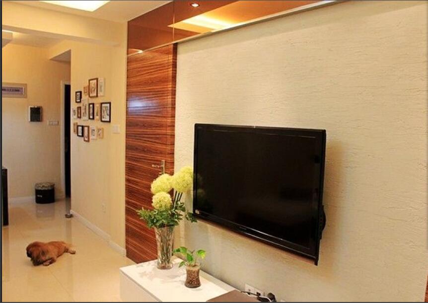 赤峰交警胡同电业小区客厅浅色木纹电视墙餐厅照片组合墙效果图