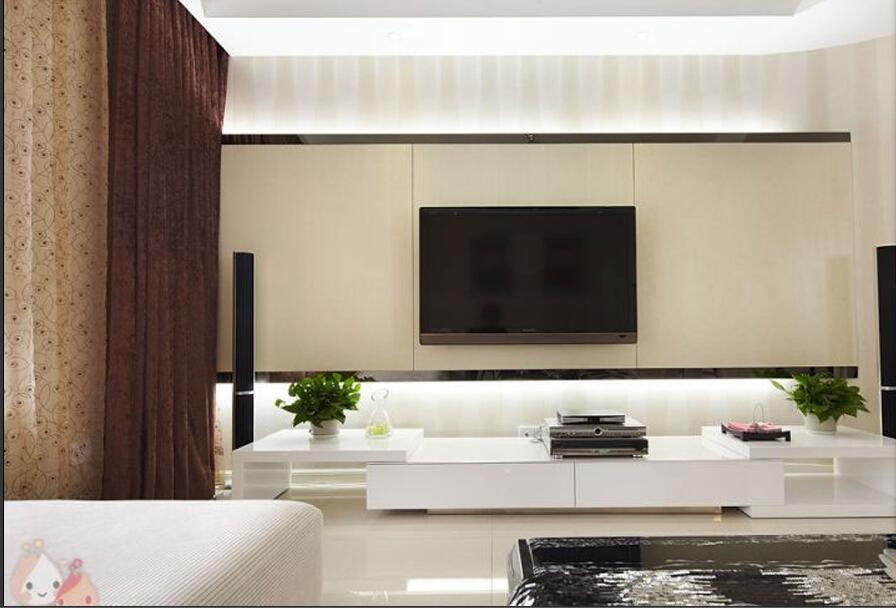 通辽嘉和小区30平米客厅白色电视柜双色窗帘电视墙壁纸效果图