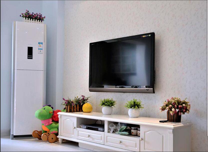 通辽健康家园碎花黄色电视墙纸客厅落地空调白色电视柜效果图