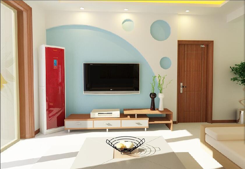 呼伦贝尔金凯龙·御水湾淡蓝色电视墙木门木质电视柜方形沙发效果图