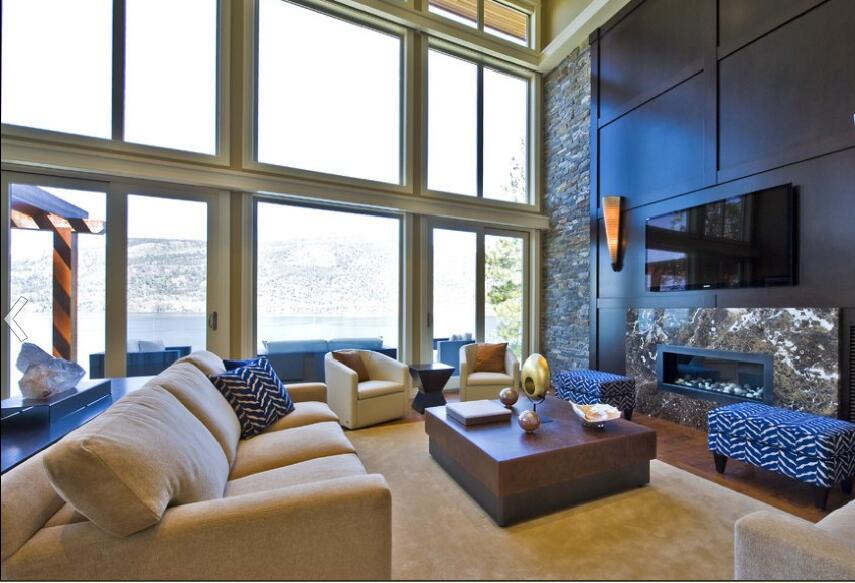 呼伦贝尔天颐园小区全景透明高顶客厅砌砖电视墙方形沙发效果图