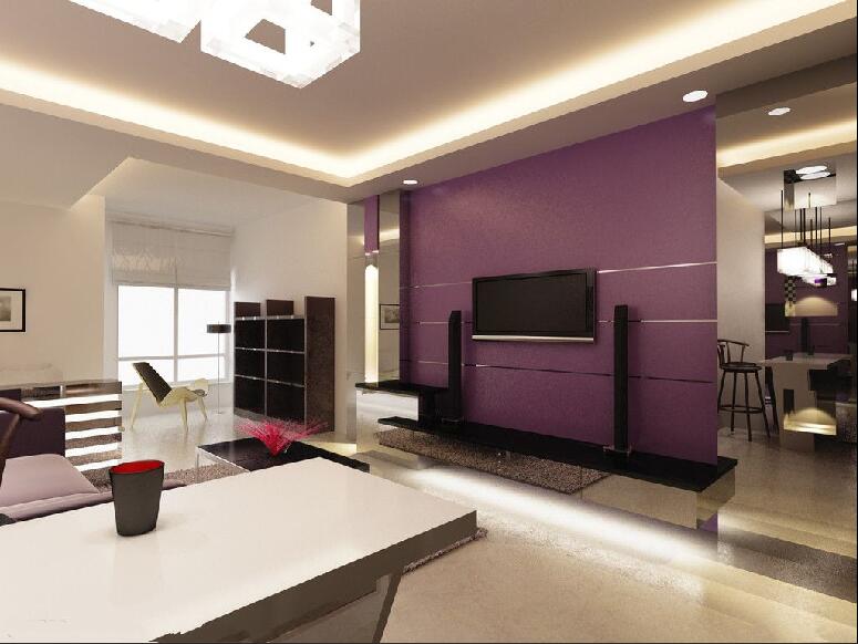 乌兰察布丁香苑紫色电视墙玄关储物柜白色吧台效果图
