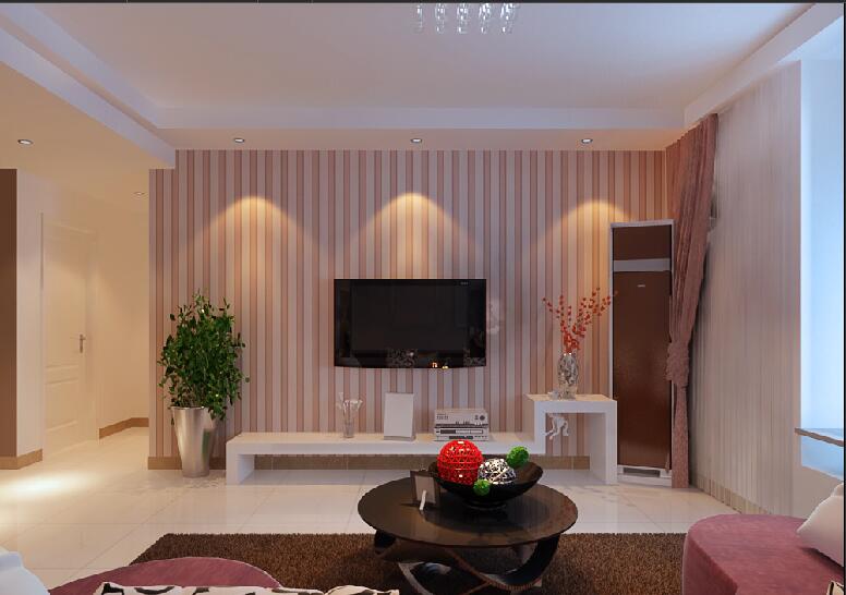 兴安盟金泽时代广场筒灯吊顶条纹电视墙淡红色窗帘淡粉色沙发效果图