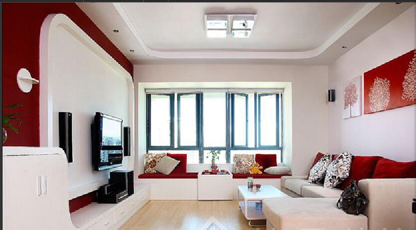 兴安盟景宜花园外推式窗户红色电视墙红白组合沙发效果图