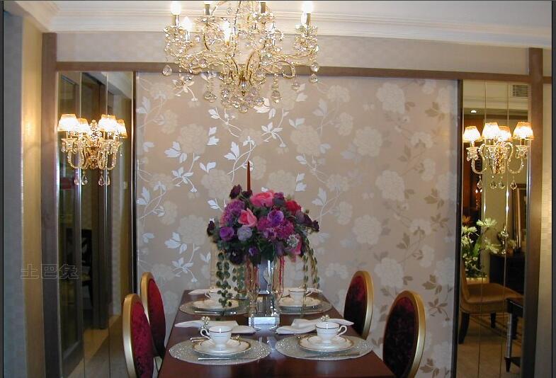 阿拉善朗园印花餐厅餐厅墙水晶吊灯镜面墙壁餐厅软背座椅效果图