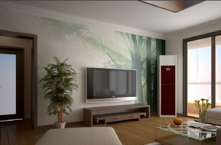 阿拉善翡翠城绿色树壁纸电视墙玻璃茶几石膏板吊顶效果图