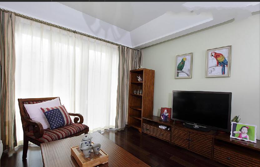 锦州万意空间40平米小户型客厅中空吊顶实木家具电视柜效果图