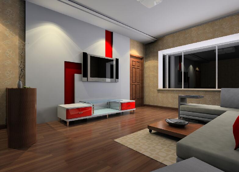 锦州海锦公寓创意电视墙客厅木地板简约沙发效果图