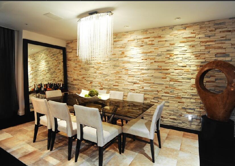 阜新东橡胶园餐厅砖墙创意珠帘吊灯简约餐桌椅效果图