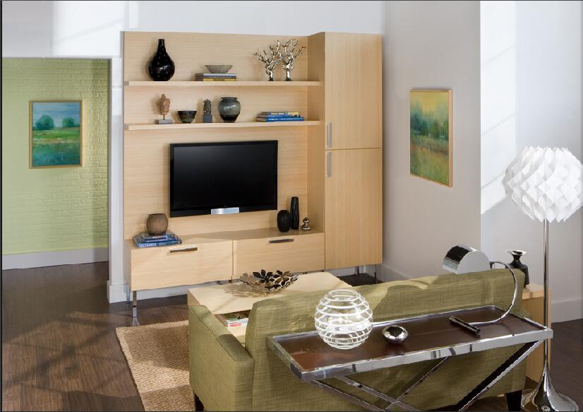 石家庄40平米小客厅饰面板电视墙绿色墙壁两人位沙发效果图