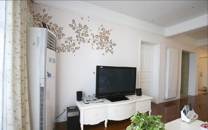 辽阳襄平蓝庭40平米小客厅碎花窗帘客厅空调木地板效果图