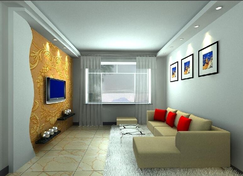朝阳万恒·文博馨苑长方形客厅金色电视墙纸L形沙发效果图