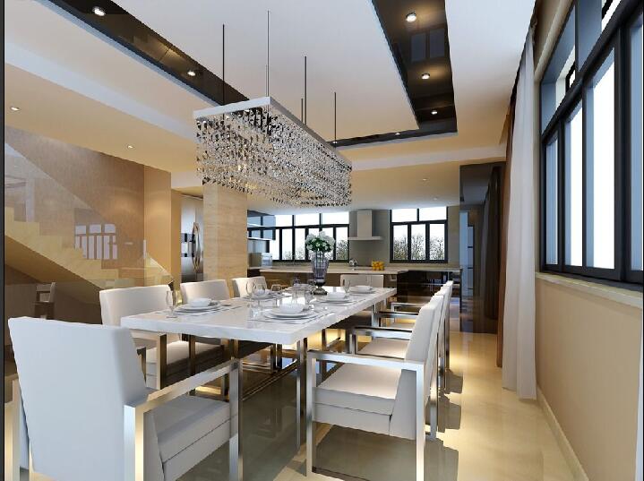 葫芦岛东城壹品长方形餐厅黑白吊顶餐厅长方形吊灯白色餐桌椅效果图