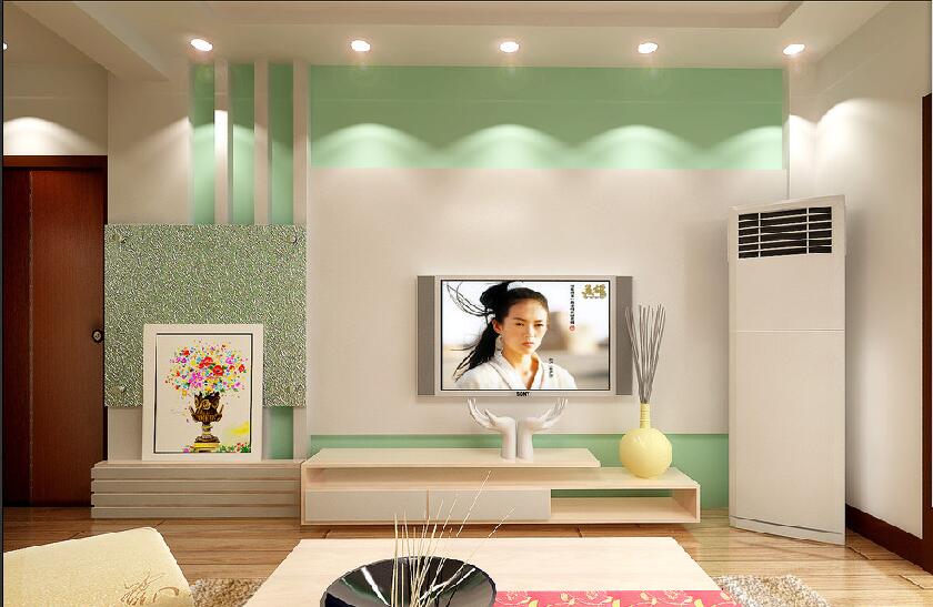 葫芦岛河畔丽景现代30平米客厅淡绿色电视墙射灯吊顶木地板效果图