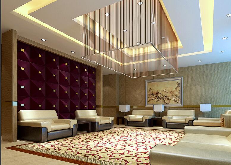 长春万晟清华园现代会议室方形珠帘吊灯紫色沙发背景墙黄色灯带效果图