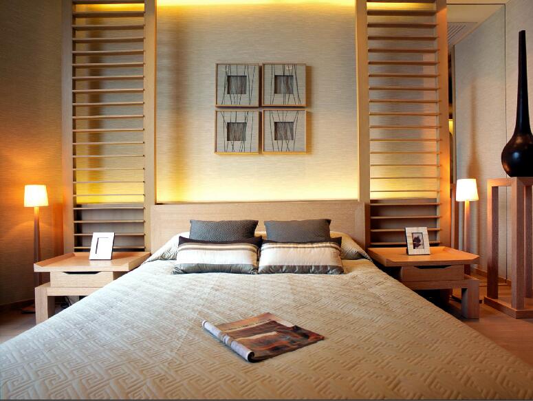 吉林松江大林中式卧室床头实木床头柜榻榻米效果图