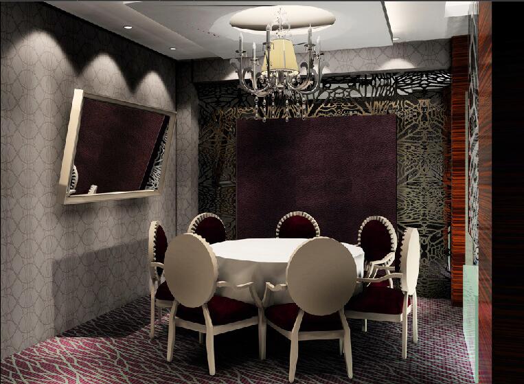 吉林沈铁雅居欧式餐厅红色餐桌椅镂空屏风墙效果图