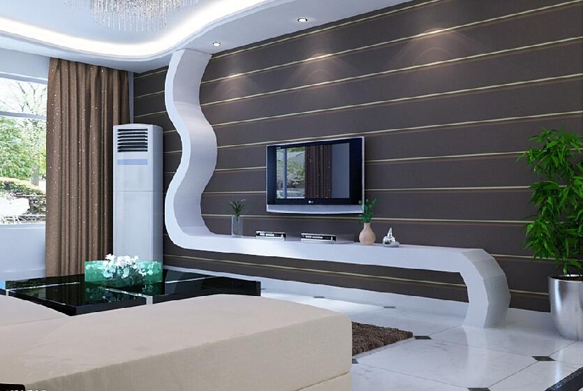 通化蓝爵国际长方形客厅不规则电视墙层板咖啡色条纹电视墙效果图