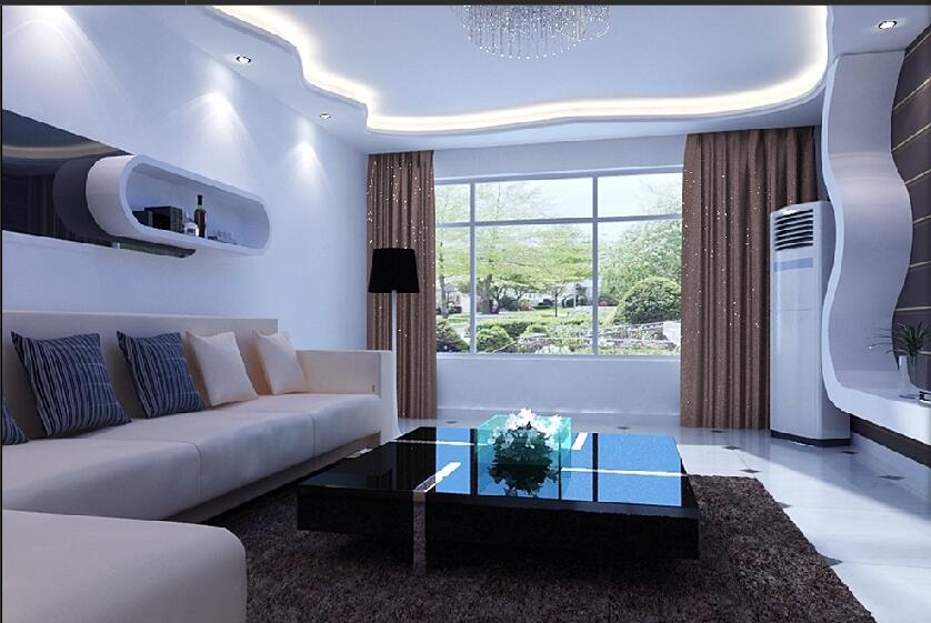 白山国泰小区简约不规则客厅吊顶咖啡色窗帘L形沙发效果图