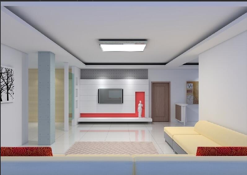 伊春亲水家园长方形大客厅红白电视墙米黄色沙发客厅吸顶灯效果图