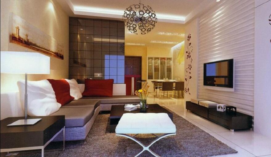 牡丹江御品天下现代客厅凹凸电视墙球形吊灯不锈钢支架沙发效果图