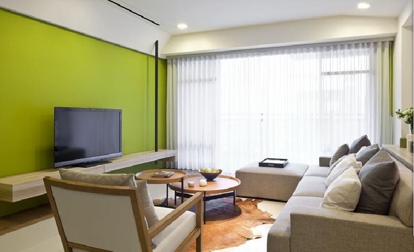 孝感宝成华都绿色电视墙客厅白色沙发L型麻布沙发多功能茶几效果图