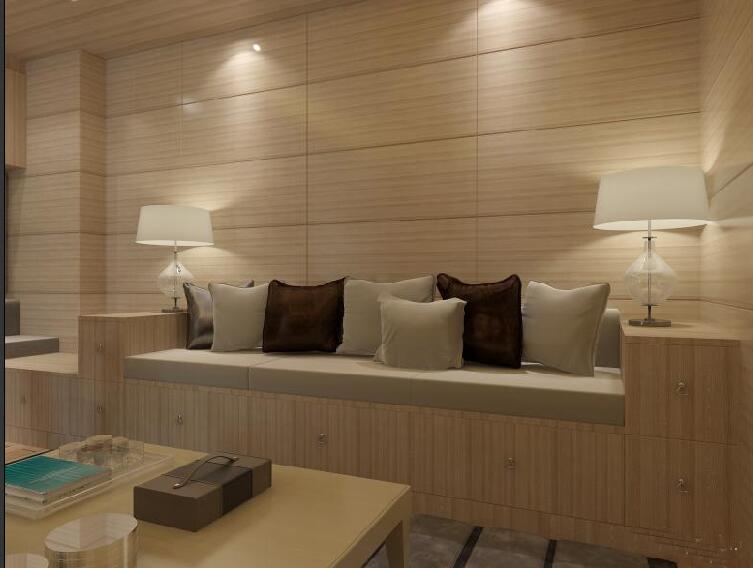 仙桃和合·国际城20平米客厅墙壁饰面板实木卡座沙发台灯方形茶几效果图