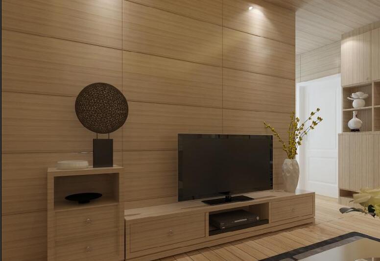 仙桃天赐良苑10平米客厅木质饰面板电视墙射灯实木电视组合柜效果图