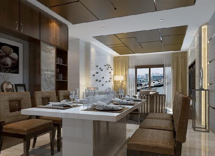 长沙万天商贸城项目现代复古风格白色6人座餐桌实木餐边柜