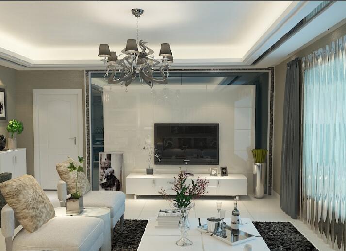 娄底金御中央50平米小户型客厅创意吊灯简约瓷砖电视墙L形沙发效果图