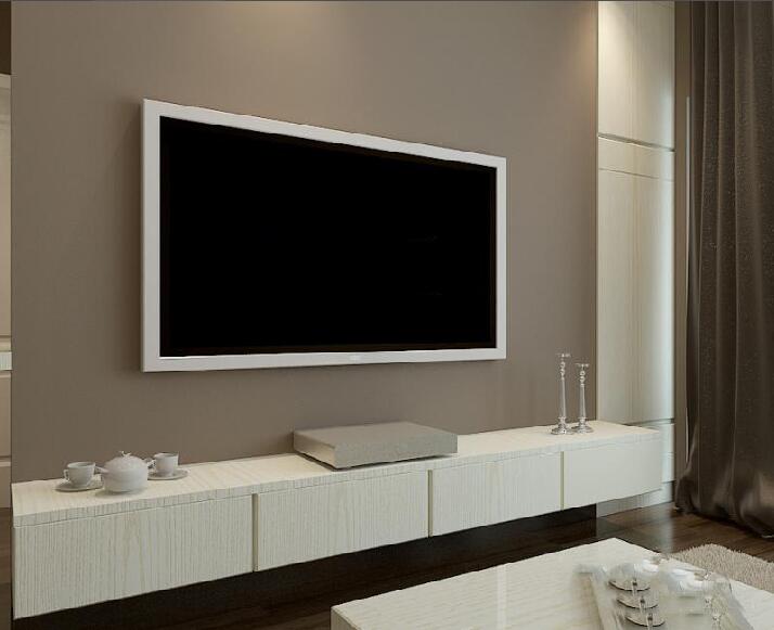 湘西武陵1号地段二居室现代客厅咖啡色电视墙象牙白电视柜咖啡色窗帘效果