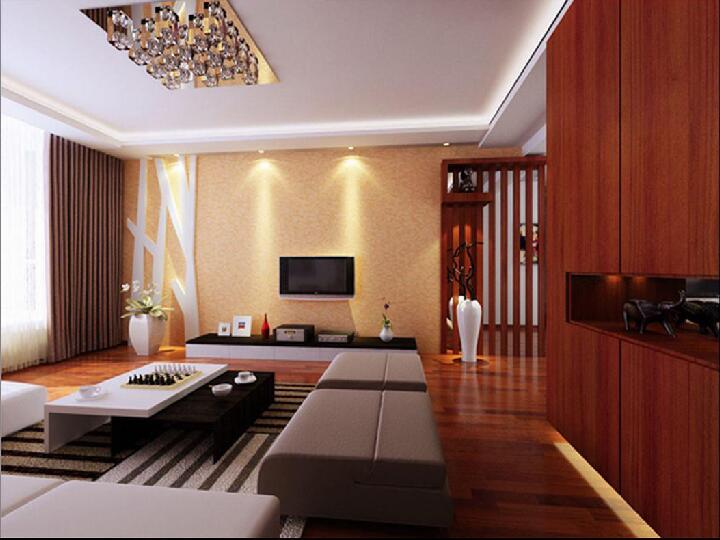 深圳怡瑞达·乐郡70平米客厅红木实木整体衣柜黄色硅藻泥电视墙沙发凳效果