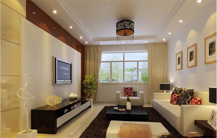 珠海长环新村二期长方形客厅黑白沙发镂空吸顶灯推拉窗户筒灯灯带