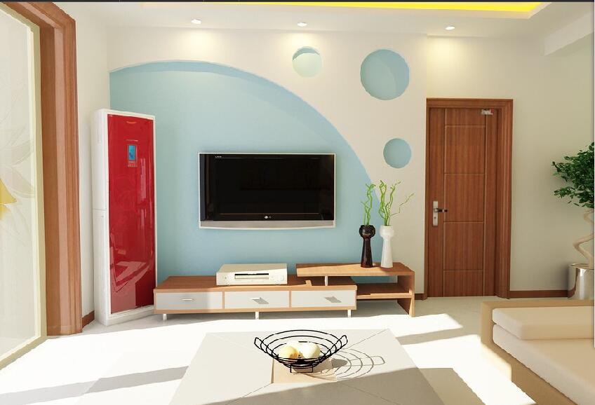 茂名景福苑现代清新客厅创意电视墙淡蓝色墙壁落地空调榻榻米沙发效果图