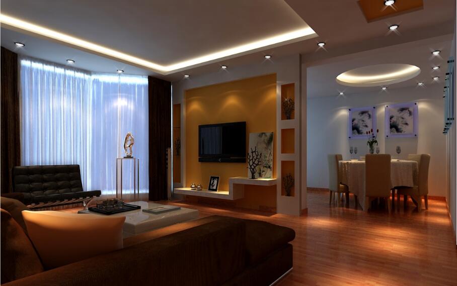 贵港国际生活港70平米客厅简约设计拼接地板棕色沙发石膏吊顶效果图