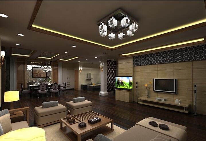 贺州龙锦园100平米大户型客厅饰面板电视墙新中式沙发效果图