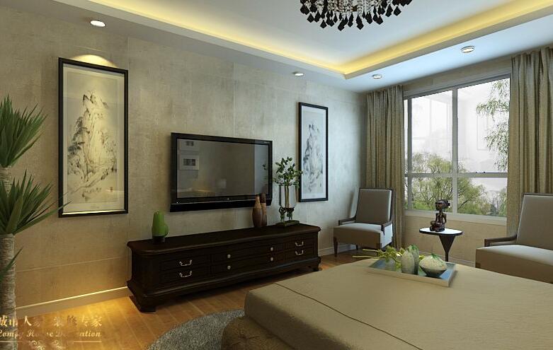 来宾万顺尚城现代卧室榻榻米壁挂电视墙拼接地板效果图