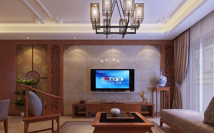 儋州正恒帝景中式客厅靠背椅瓷砖墙雕花电视墙贵妃椅效果图