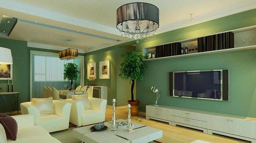 儋州古盐田50平米客厅绿色客厅墙壁酒架电视墙白色沙发效果图
