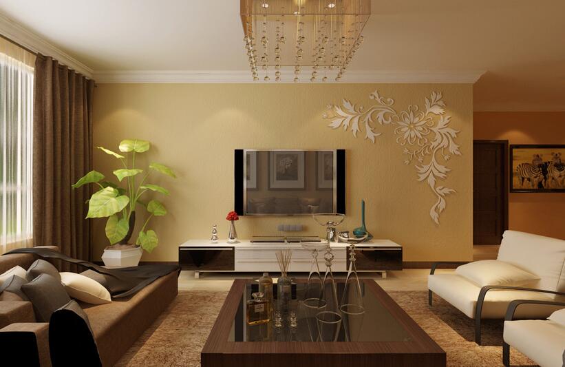 乐东傲景观澜九龙湾国际温泉公寓黄色海吉布电视背景墙壁复古玻璃茶几支架沙发效果图