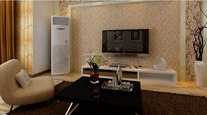 陵水云海帆歌别墅现代简约客厅木条墙壁黑色茶几立式空调效果图