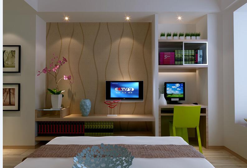 嘉峪关阳光金水湾20平米现代卧室墙壁书桌旁咖啡色电视墙效果图