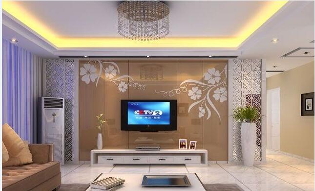 定西天庆金域蓝湾现代小户型客厅20平米圆形珠帘吊灯效果图