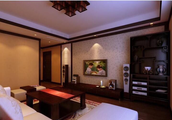 临夏中央广场·乐活城简约中式客厅博古柜中式吊灯白色沙发效果图