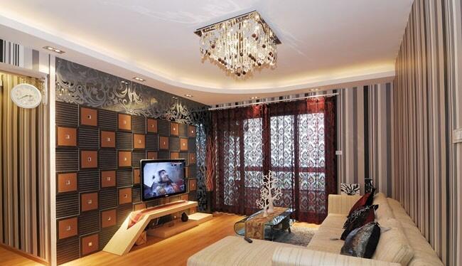 吴忠金岸美地25平米客厅创意电视墙L形沙发条纹客厅壁纸效果图